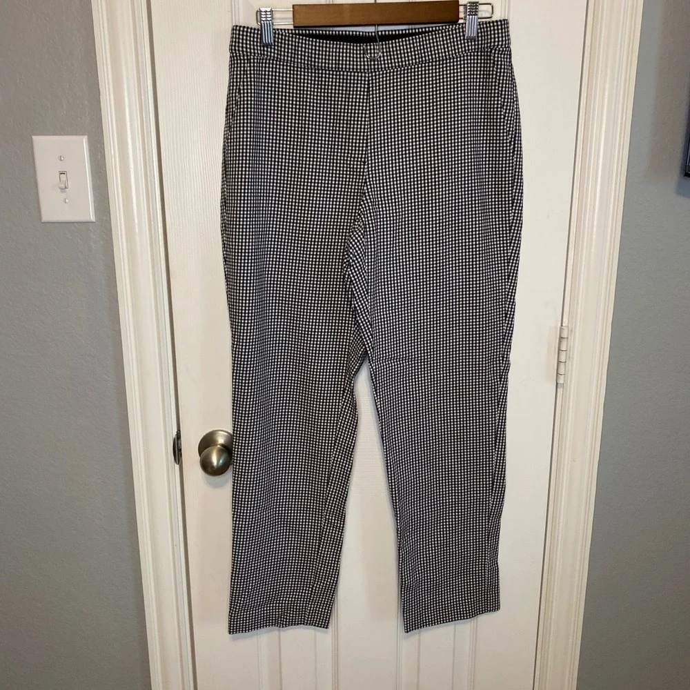 J.‎ Jill Black White Gingham Check Ankle Pants Women Size 10 Stretch Slim Leg